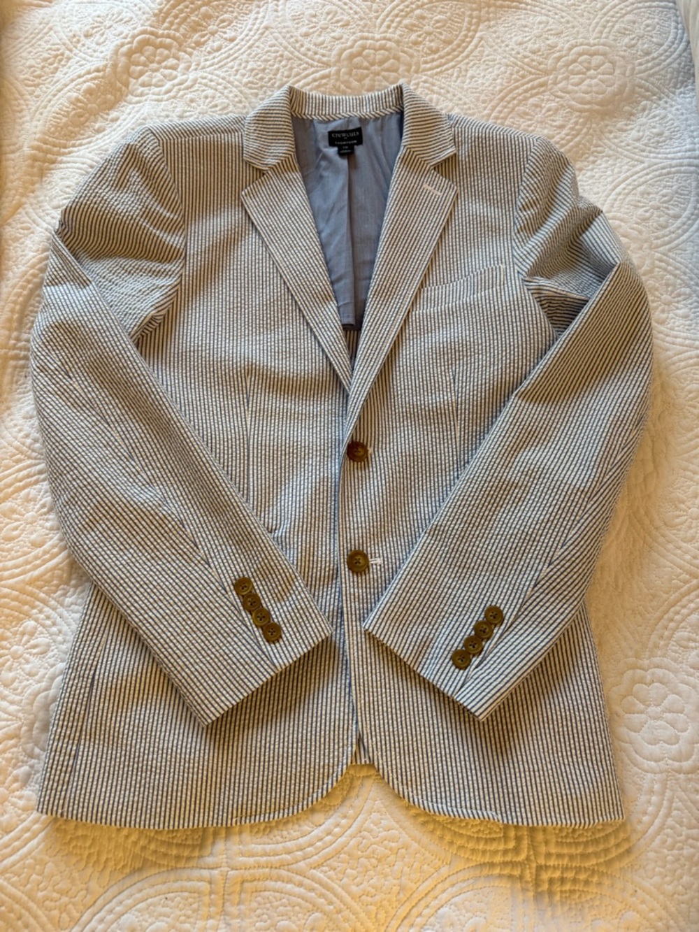 J Crew Factory Crewcuts Blue & White Striped Seersucker Blazer - Picture 4 of 6